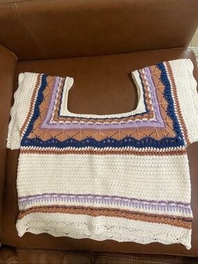 Carly Jean Los Angeles CJLA Crochet striped boho Top large